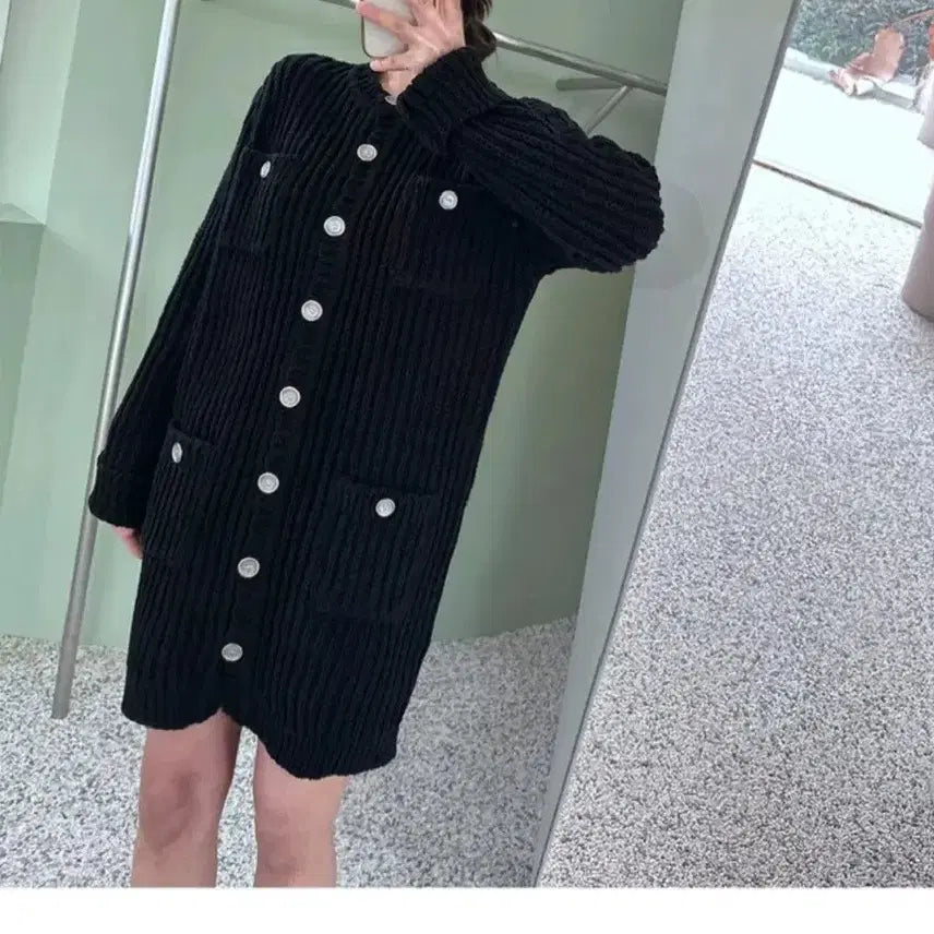 [BUNJANG] SOMI TA Silver Button Cardigan Dress - Black / 소미타 실버 버튼 가디건 원피스 - 블랙