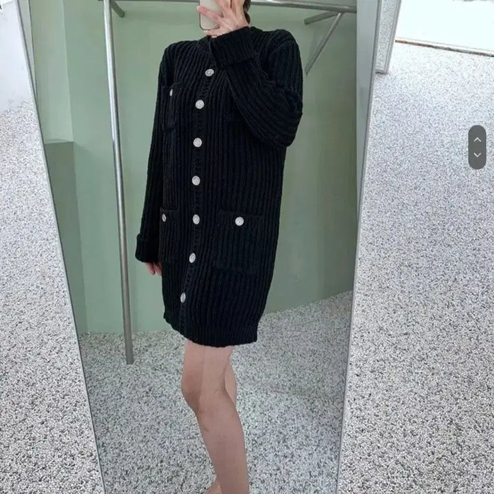 [BUNJANG] SOMI TA Silver Button Cardigan Dress - Black / 소미타 실버 버튼 가디건 원피스 - 블랙