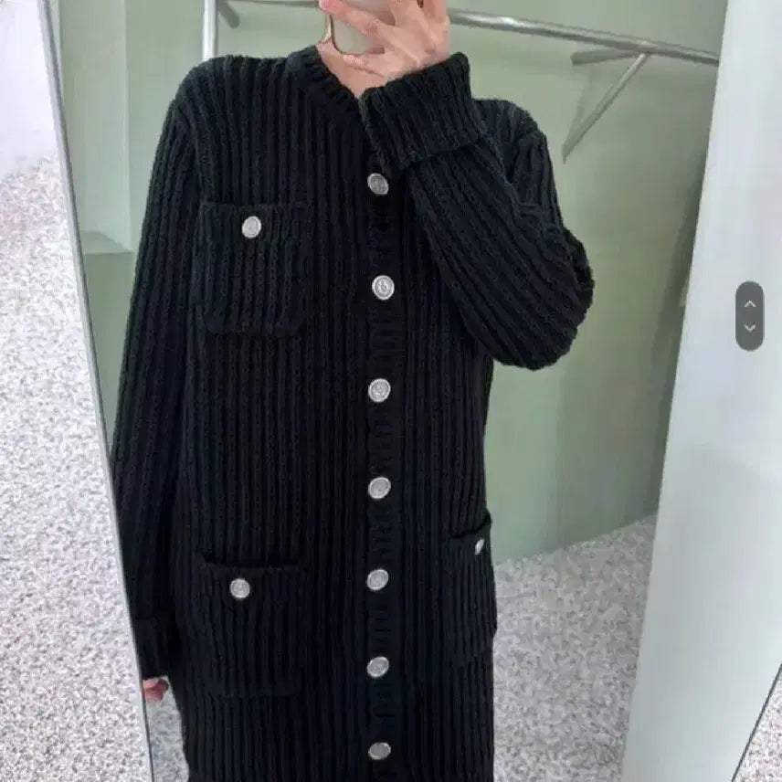 [BUNJANG] SOMI TA Silver Button Cardigan Dress - Black / 소미타 실버 버튼 가디건 원피스 - 블랙
