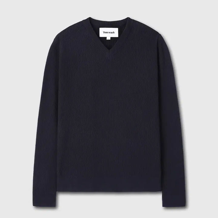 [BUNJANG] L Fine Wool Ribbed V-Neck Sweater / [L] 슈퍼 파인울 브이넥 스웨터