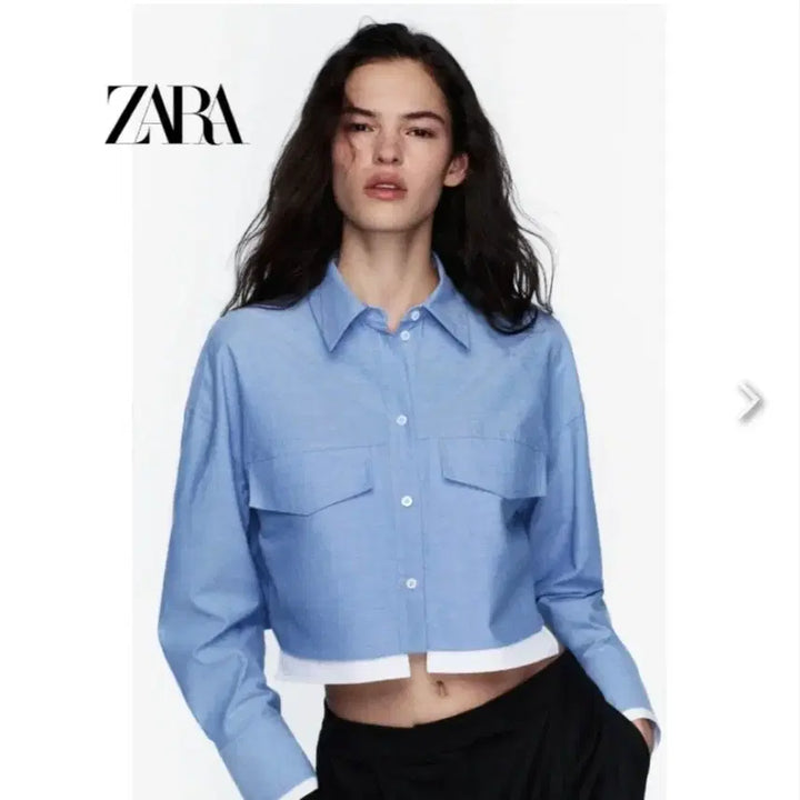 [BUNJANG] ZARA Blue Cropped Shirt / 거의새거) 자라 블루 크롭 셔츠 S~M