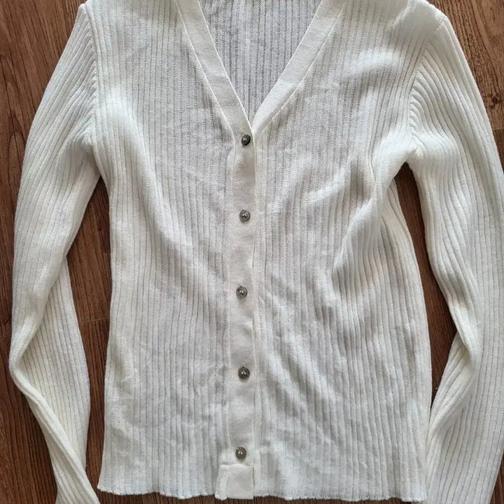 [BUNJANG] Ivory Ribbed Knit Cardigan (Size 55) / 아이보리 골지 니트 가디건 55사이즈 (새제품)