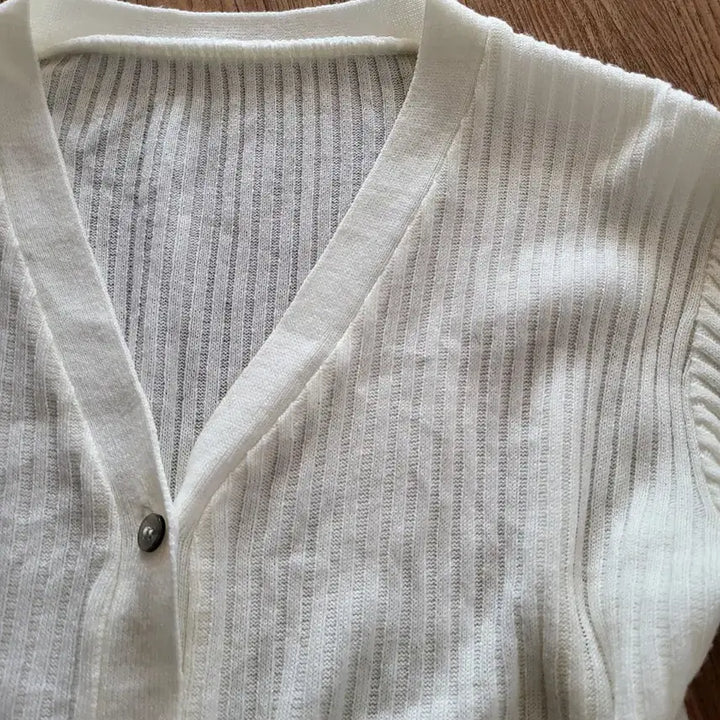 [BUNJANG] Ivory Ribbed Knit Cardigan (Size 55) / 아이보리 골지 니트 가디건 55사이즈 (새제품)