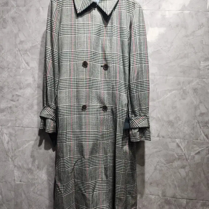 [BUNJANG] Lewitt Double Breasted Long Coat Check / LBL 르위트 체크 더블 롱코트