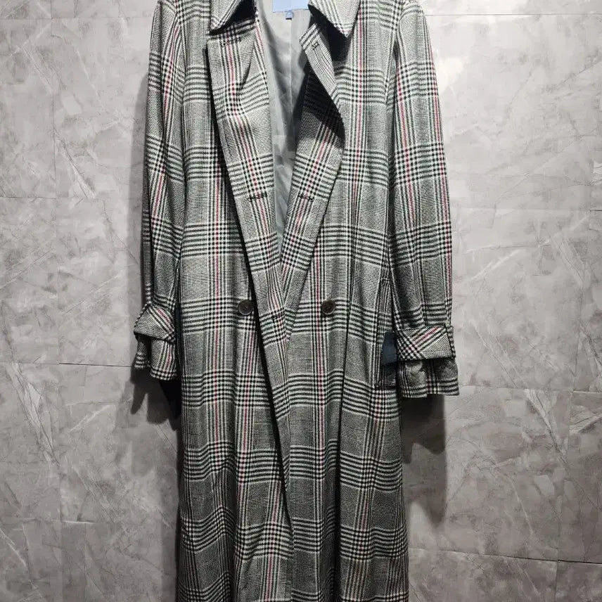 [BUNJANG] Lewitt Double Breasted Long Coat Check / LBL 르위트 체크 더블 롱코트