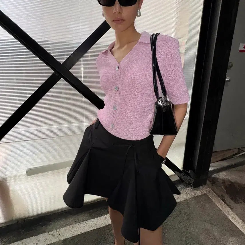 [BUNJANG] Dragon Blues Pearl Shine Cardigan - Pastel Lavender / 드래곤블루스 펄 샤인 카라 가디건 - 파스텔 라벤더