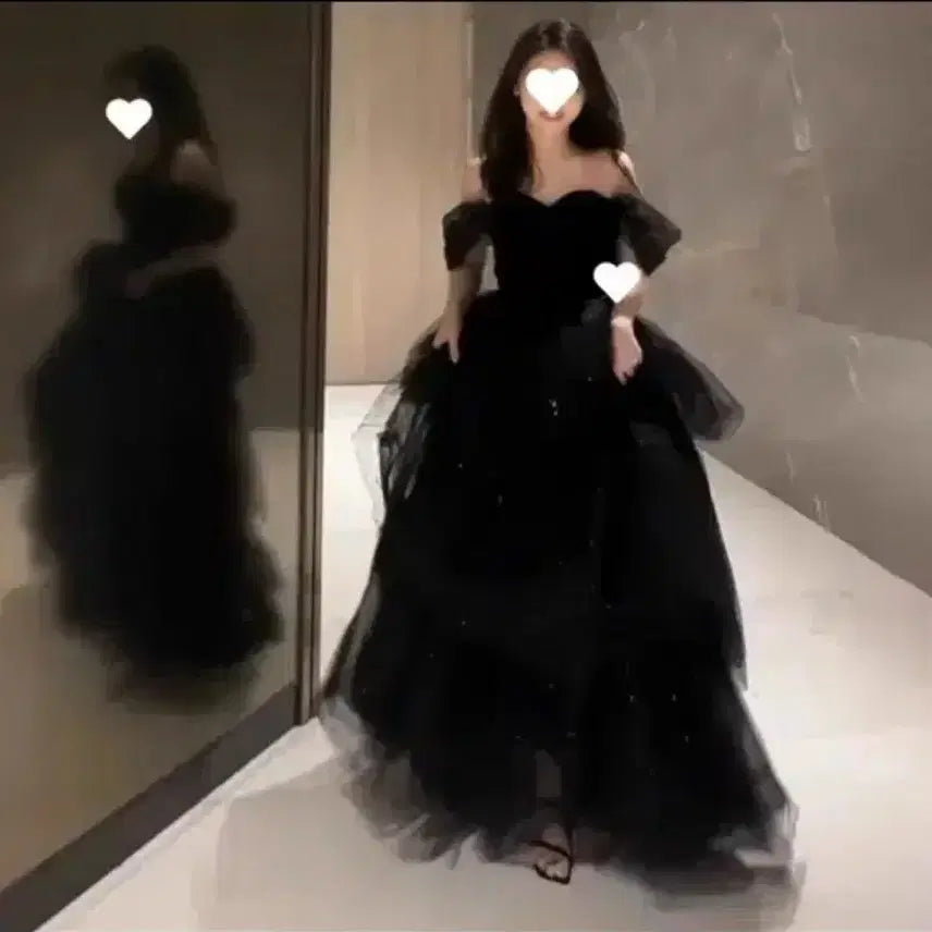 [BUNJANG] Black Off-Shoulder Evening Dress Rental / 고퀄 블랙 이브닝드레스 졸업사진 대여