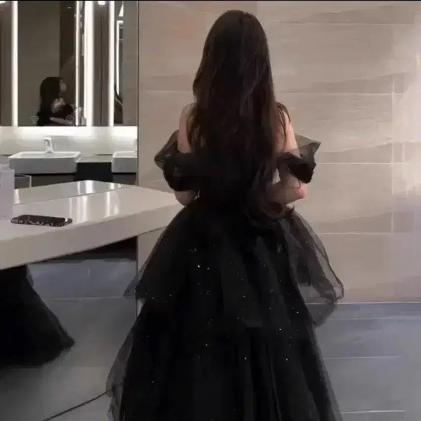 [BUNJANG] Black Off-Shoulder Evening Dress Rental / 고퀄 블랙 이브닝드레스 졸업사진 대여