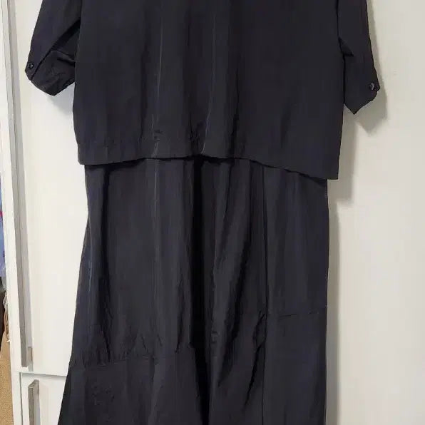 [BUNJANG] SYSTEM Black Nylon Long Dress / SYSTEM 블랙 나일론 반팔 롱원피스 가슴둘레 82