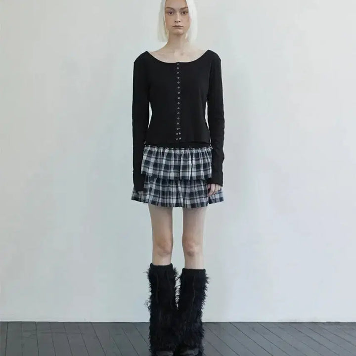 [SOLD OUT] 렌세 Tartan Check 캉캉 밴딩 스커트