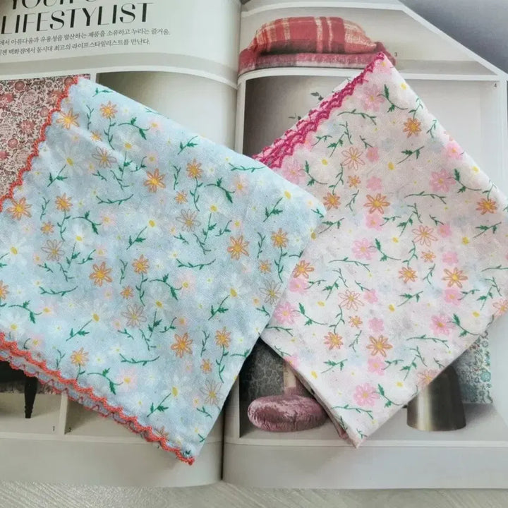[BUNJANG] Floral Handkerchief Scarf Set / 꽃무늬 손수건스카프 2개 세트 (하늘/핑크)