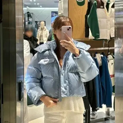 [BUNJANG] Diadora Bright Crop Duck Down Jacket Women Sky Blue / 디아도라 브라이트 크롭 덕다운 자켓 우먼 스카이블루