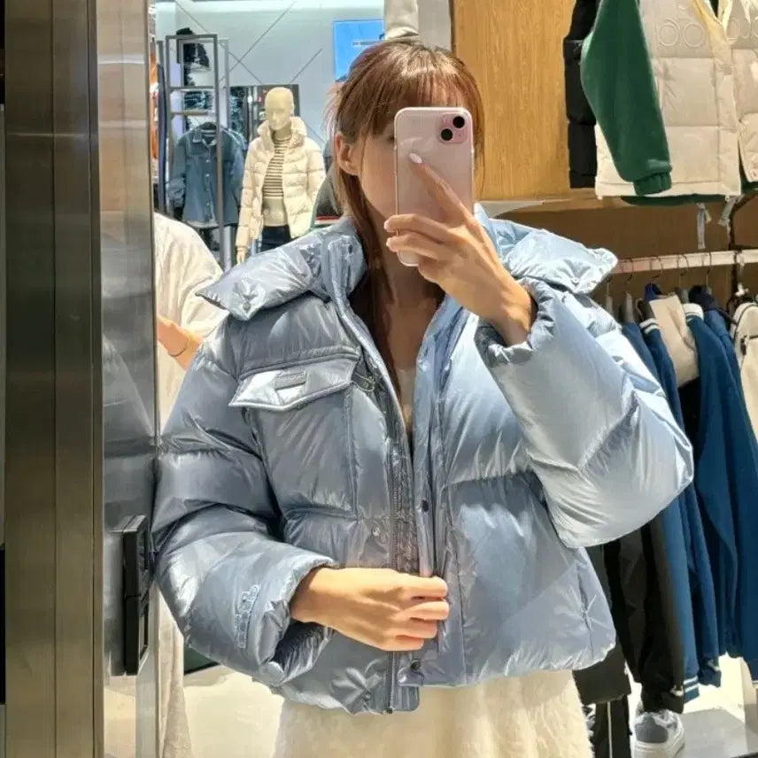 [BUNJANG] Diadora Bright Crop Duck Down Jacket Women Sky Blue / 디아도라 브라이트 크롭 덕다운 자켓 우먼 스카이블루