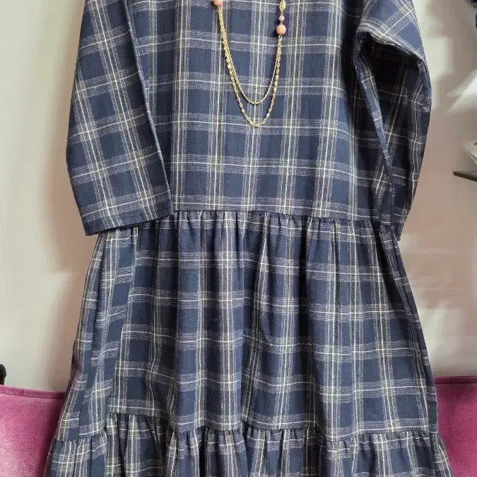 [BUNJANG] Checkered Pleated Long Dress / 체크 롱 원피스 플리츠 캉캉 원피스