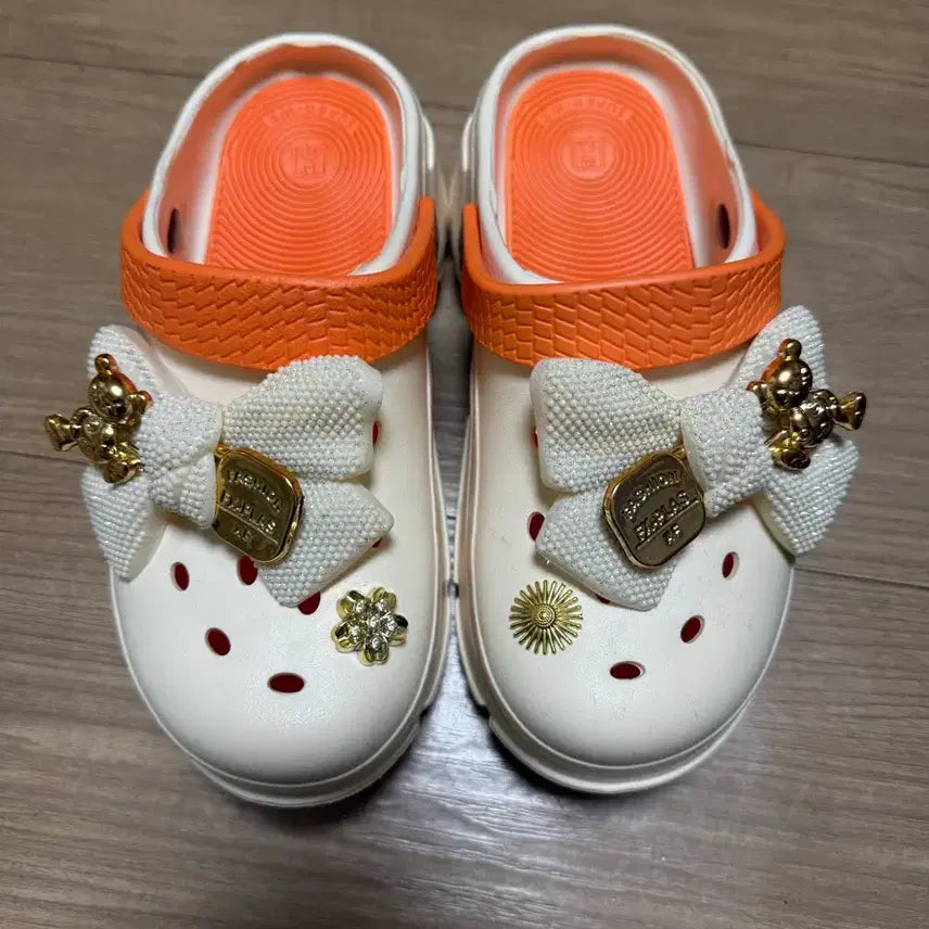 [BUNJANG] Platform Sandals Slippers with Orange Straps / 통굽 샌들 슬리퍼