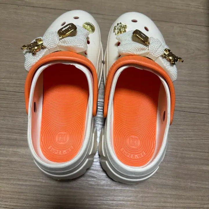 [BUNJANG] Platform Sandals Slippers with Orange Straps / 통굽 샌들 슬리퍼