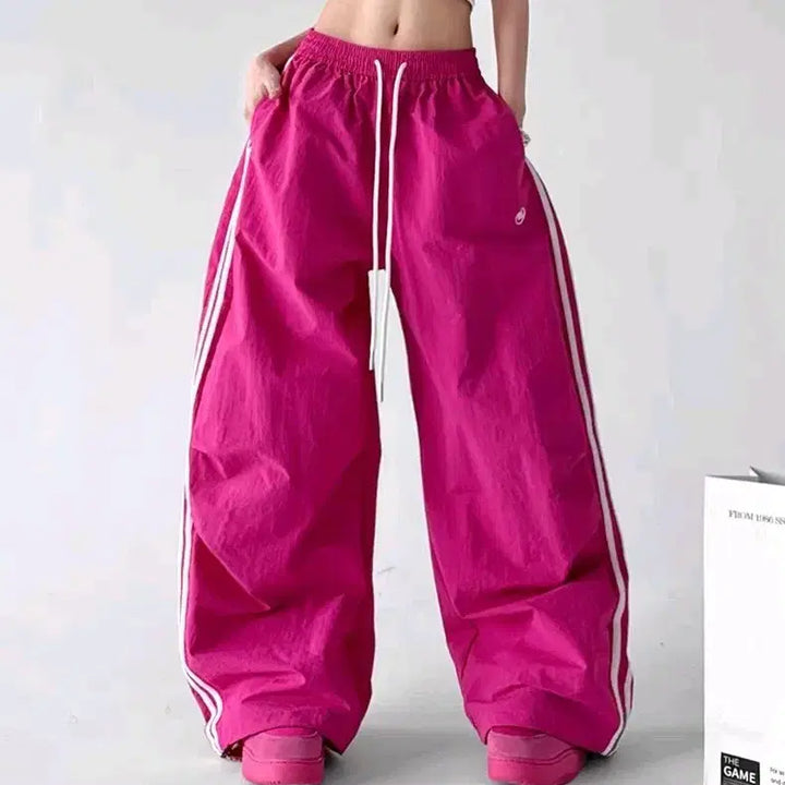 [BUNJANG] Hot Pink Y2K Wide Leg Track Pants / 핫핑크 트랙팬츠 와이드팬츠 트레이닝바지 핑크바지 핑크팬츠 y2k