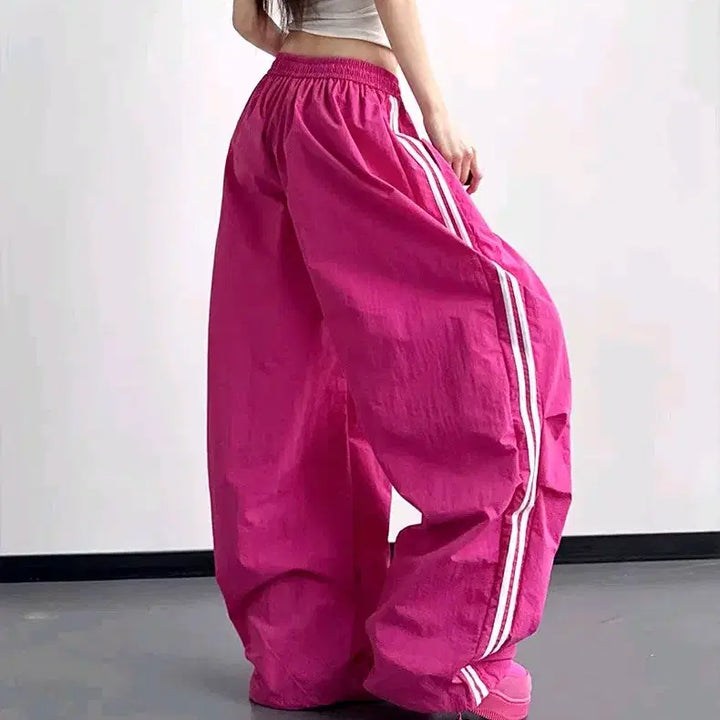 [BUNJANG] Hot Pink Y2K Wide Leg Track Pants / 핫핑크 트랙팬츠 와이드팬츠 트레이닝바지 핑크바지 핑크팬츠 y2k