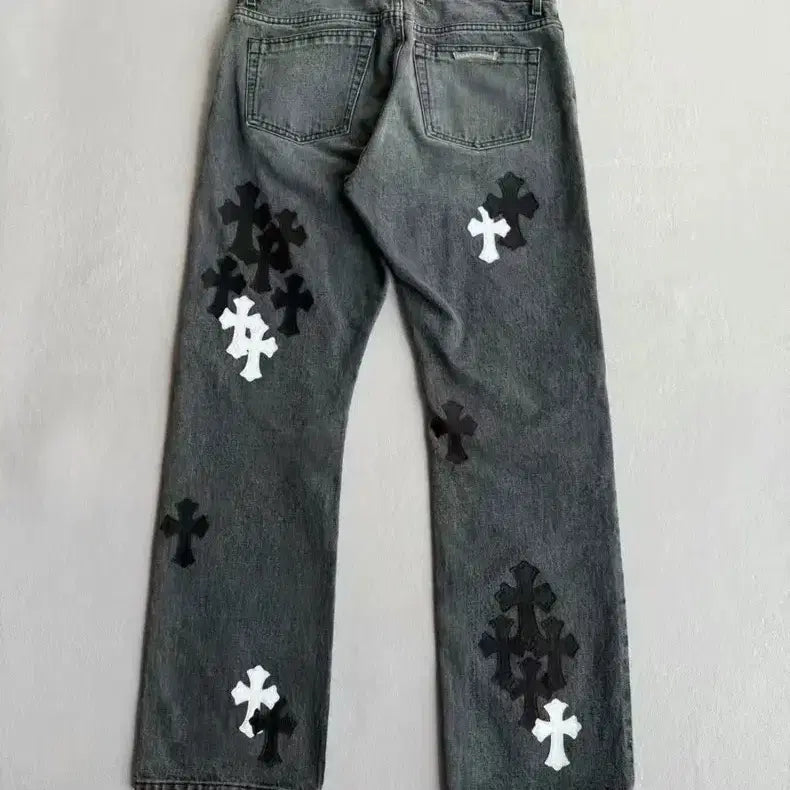 [BUNJANG] Chrome Hearts Logo Denim Jeans - Black / 크롬하츠 로고 데님 청바지 십자로고  블랙 색상