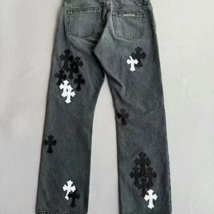 [BUNJANG] Chrome Hearts Logo Denim Jeans - Black / 크롬하츠 로고 데님 청바지 십자로고  블랙 색상