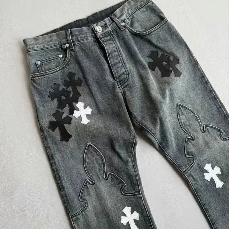 [BUNJANG] Chrome Hearts Logo Denim Jeans - Black / 크롬하츠 로고 데님 청바지 십자로고  블랙 색상
