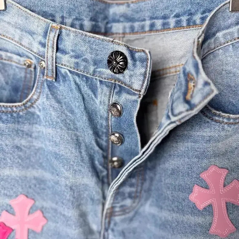 [BUNJANG] Chrome Hearts Double Cross Logo Vintage Denim Jeans / 크롬하츠 데님 바지 청바지 더블십자로고 스몰로고 빈티지 남녀공용 봄