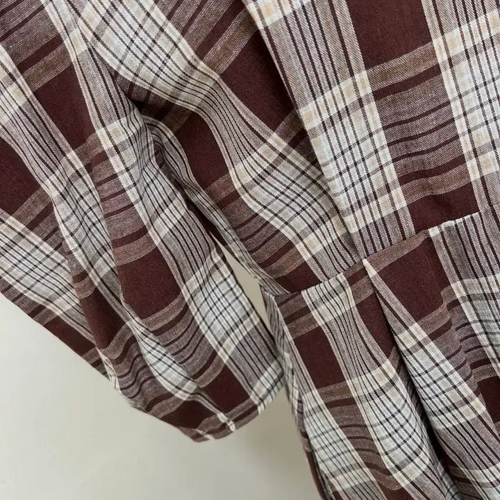 [BUNJANG] Brown Check Puff Sleeve Dress / 브라운 체크 퍼프슬리브 원피스