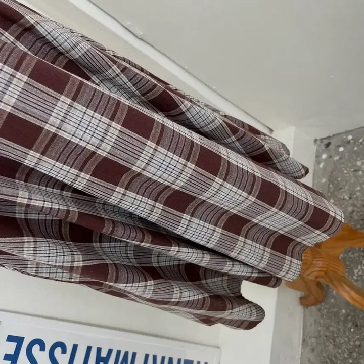 [BUNJANG] Brown Check Puff Sleeve Dress / 브라운 체크 퍼프슬리브 원피스