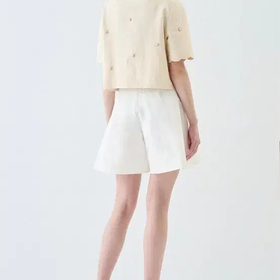 [BUNJANG] Lanvin Linen Blend Scalloped Crop Pearl Embellished Jacket / 랑방 린넨블렌드 스캘럽 크롭 펄장식 세팅 하프자켓