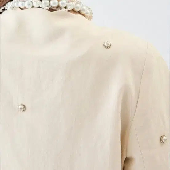 [BUNJANG] Lanvin Linen Blend Scalloped Crop Pearl Embellished Jacket / 랑방 린넨블렌드 스캘럽 크롭 펄장식 세팅 하프자켓