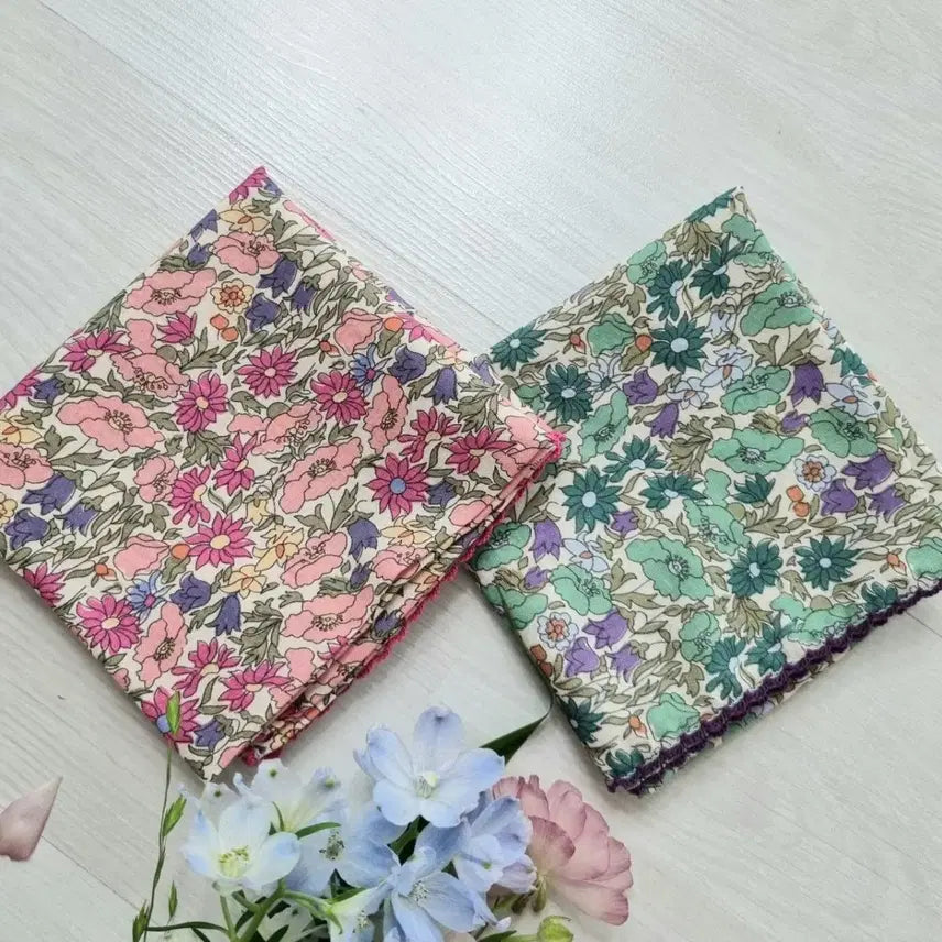 [BUNJANG] Flower Pattern Handkerchief/Scarf (Pink/Mint) / 플라워 패턴 손수건/스카프 핑크/민트