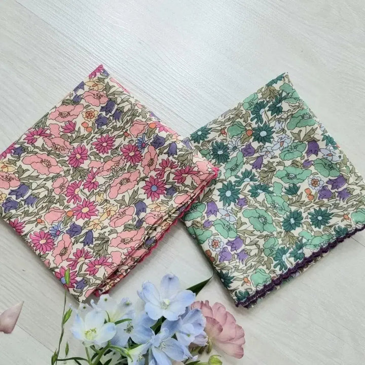 [BUNJANG] Flower Pattern Handkerchief/Scarf (Pink/Mint) / 플라워 패턴 손수건/스카프 핑크/민트
