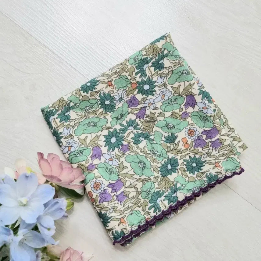 [BUNJANG] Flower Pattern Handkerchief/Scarf (Pink/Mint) / 플라워 패턴 손수건/스카프 핑크/민트