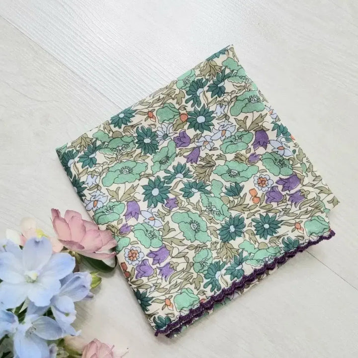 [BUNJANG] Flower Pattern Handkerchief/Scarf (Pink/Mint) / 플라워 패턴 손수건/스카프 핑크/민트