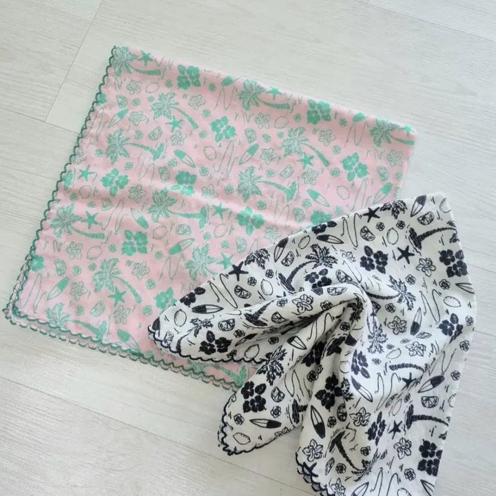 [BUNJANG] Asan Cotton Summer Pattern Handkerchief Set (2 Types) / 아사면 여름 패턴 손수건 2종 세트