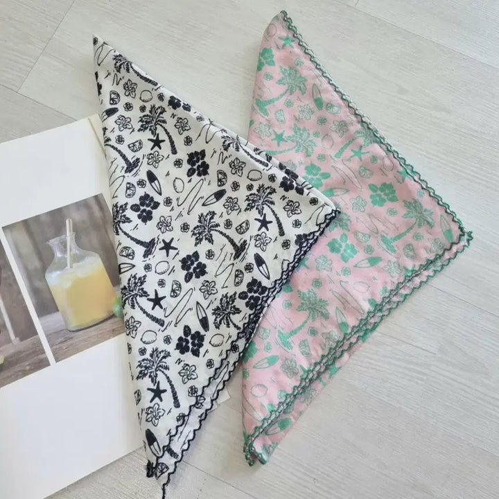 [BUNJANG] Asan Cotton Summer Pattern Handkerchief Set (2 Types) / 아사면 여름 패턴 손수건 2종 세트