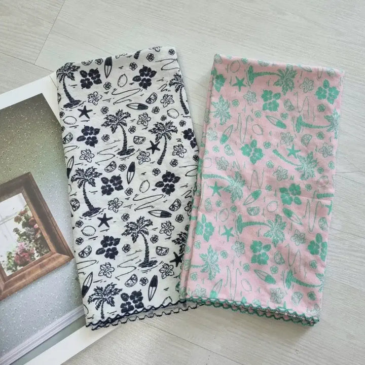 [BUNJANG] Asan Cotton Summer Pattern Handkerchief Set (2 Types) / 아사면 여름 패턴 손수건 2종 세트