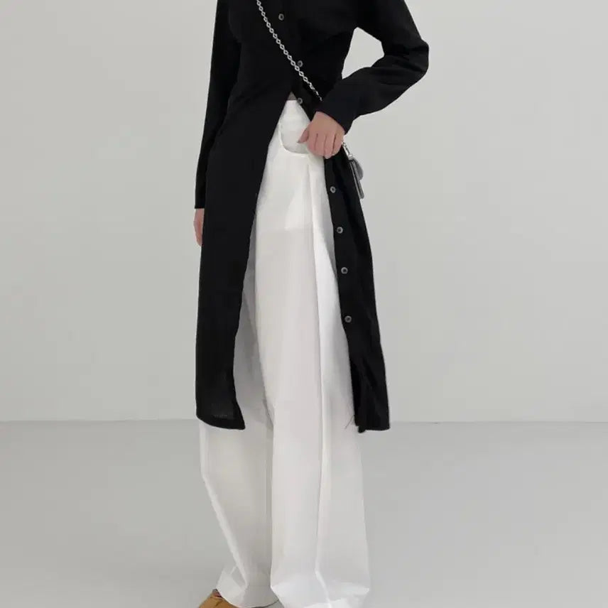 [SOLD OUT] 인챈트미 롱 블랙 가디건 골지 언발 랩 원피스
