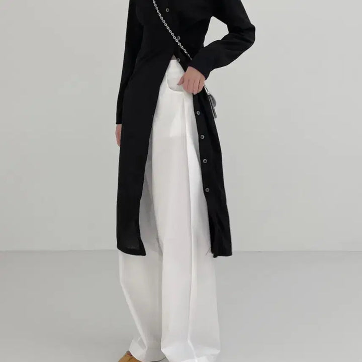 [SOLD OUT] 인챈트미 롱 블랙 가디건 골지 언발 랩 원피스