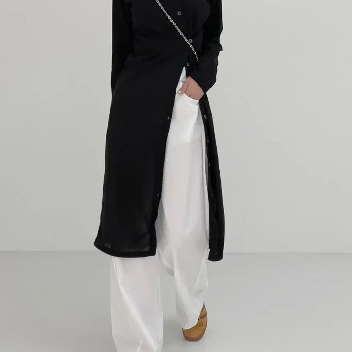 [SOLD OUT] 인챈트미 롱 블랙 가디건 골지 언발 랩 원피스
