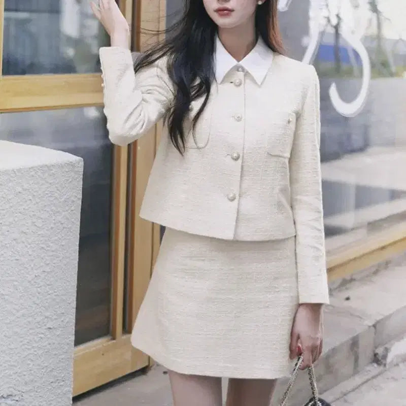 [BUNJANG] Milkcocoa Amelie Line Classic White Tweed Skirt / 밀크코코아 아멜리라인 클래식 화이트 트위드스커트