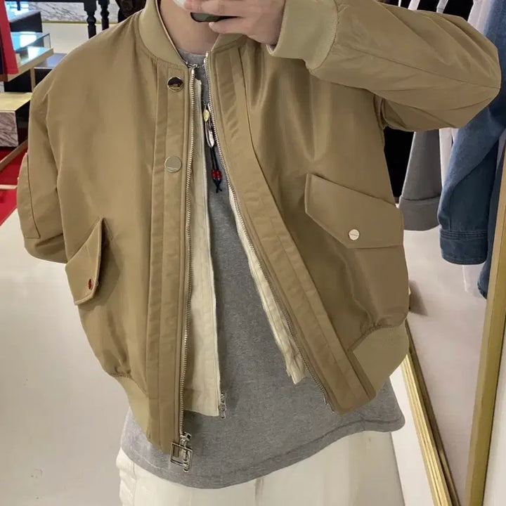 [BUNJANG] Wooyoungmi Back Logo MA-1 Bomber Jacket Beige / (46) 우영미 백로고 마원 점퍼 베이지