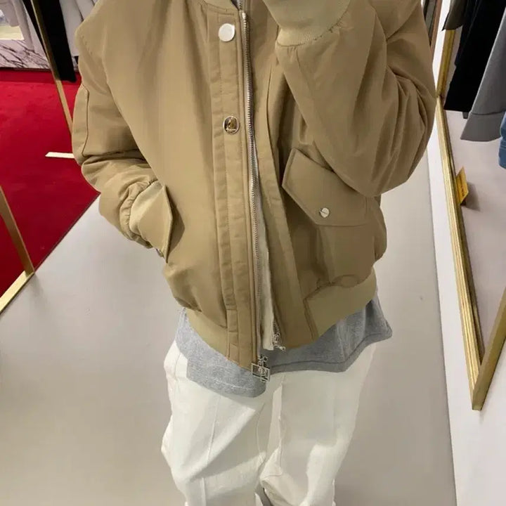 [BUNJANG] Wooyoungmi Back Logo MA-1 Bomber Jacket Beige / (46) 우영미 백로고 마원 점퍼 베이지