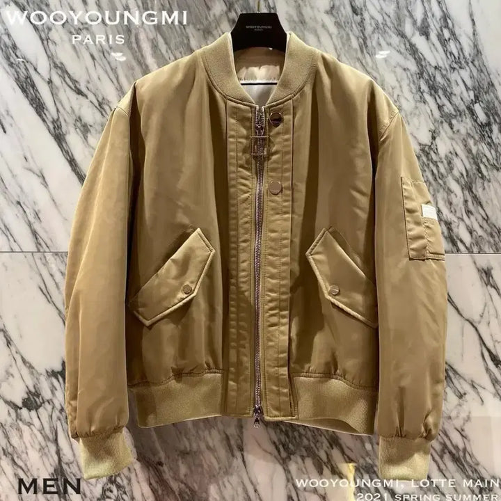 [BUNJANG] Wooyoungmi Back Logo MA-1 Bomber Jacket Beige / (46) 우영미 백로고 마원 점퍼 베이지