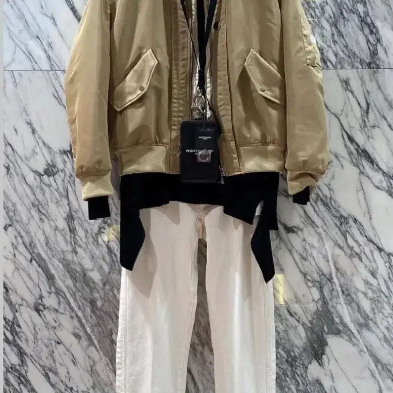 [BUNJANG] Wooyoungmi Back Logo MA-1 Bomber Jacket Beige / (46) 우영미 백로고 마원 점퍼 베이지