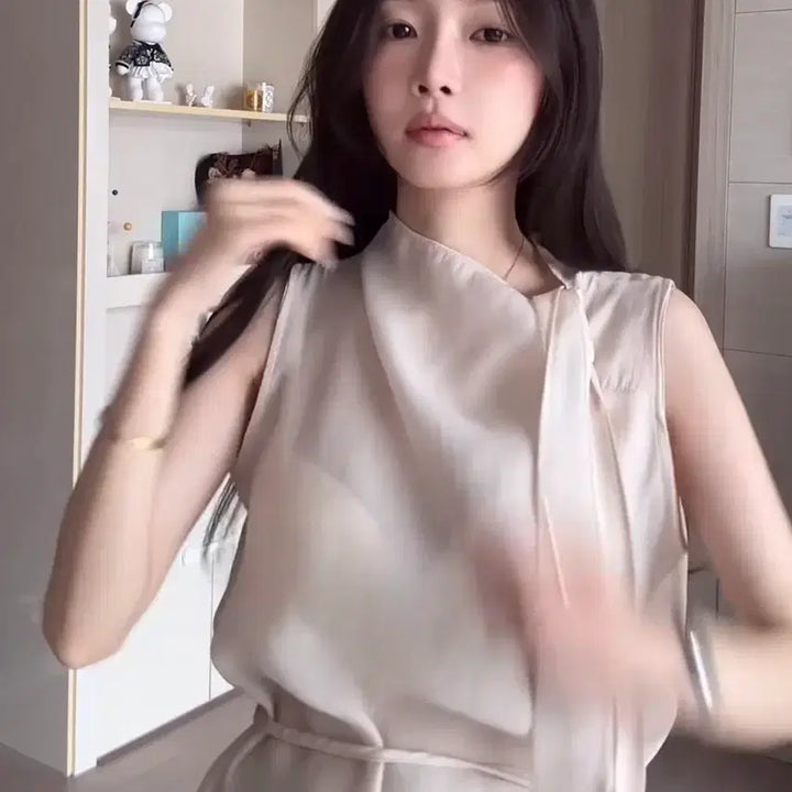 [BUNJANG] Vividvely Beige Tie Blouse / 여신룩.. 새상품 VIVIDVELY 타이 블라우스