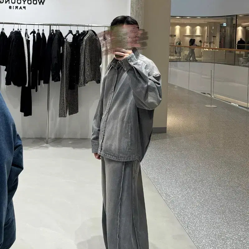 [SOLD OUT] (46) 24fw 우영미 그레이 투턱 와이드 데님 팬츠
