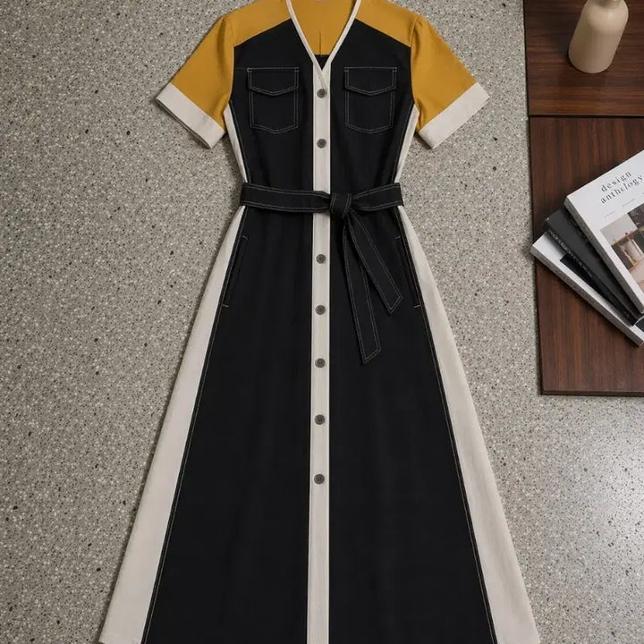 [SOLD OUT] 시원한 아이스 배색 브이넥 원피스