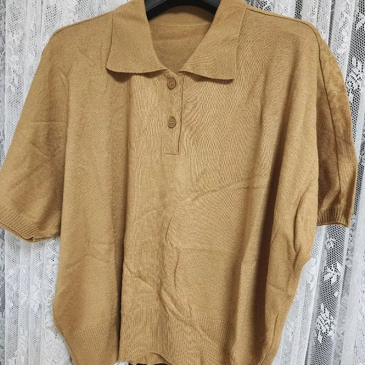 [BUNJANG] KARA Neckline Short Sleeve Knit Top / 카라넥 반팔 니트 브라운