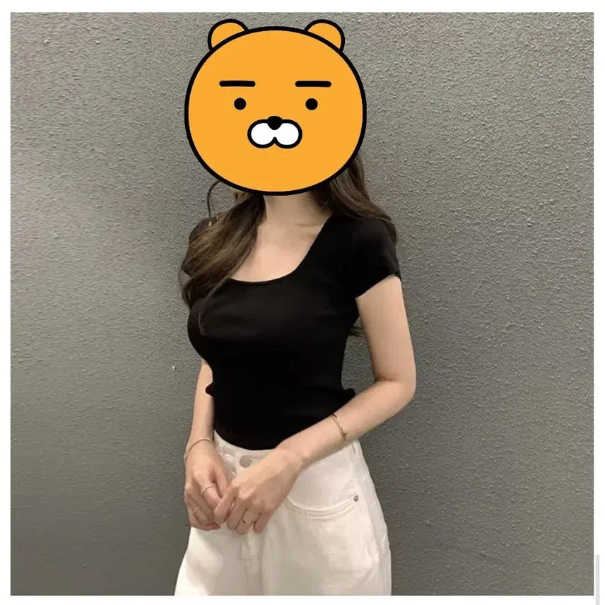 [BUNJANG] Square Neck Short Sleeve Knit T-shirts / [새상품]스퀘어넥 반팔 니트 티셔츠(4컬러,장당2만, 4장7만)